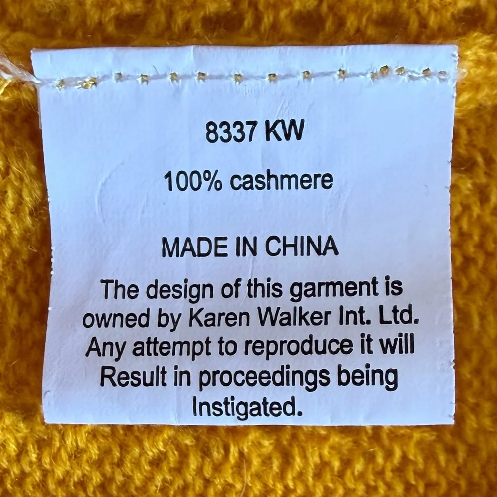 EUC Vtg KAREN WALKER 100% Cashmere Open Weave 3/4 Sleeve Sweater 6 Yellow Gold - Picture 11 of 14